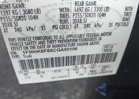 2012 Ford Explorer Limited from USA, damaged, VIN 1FMHK8F85CGA50196